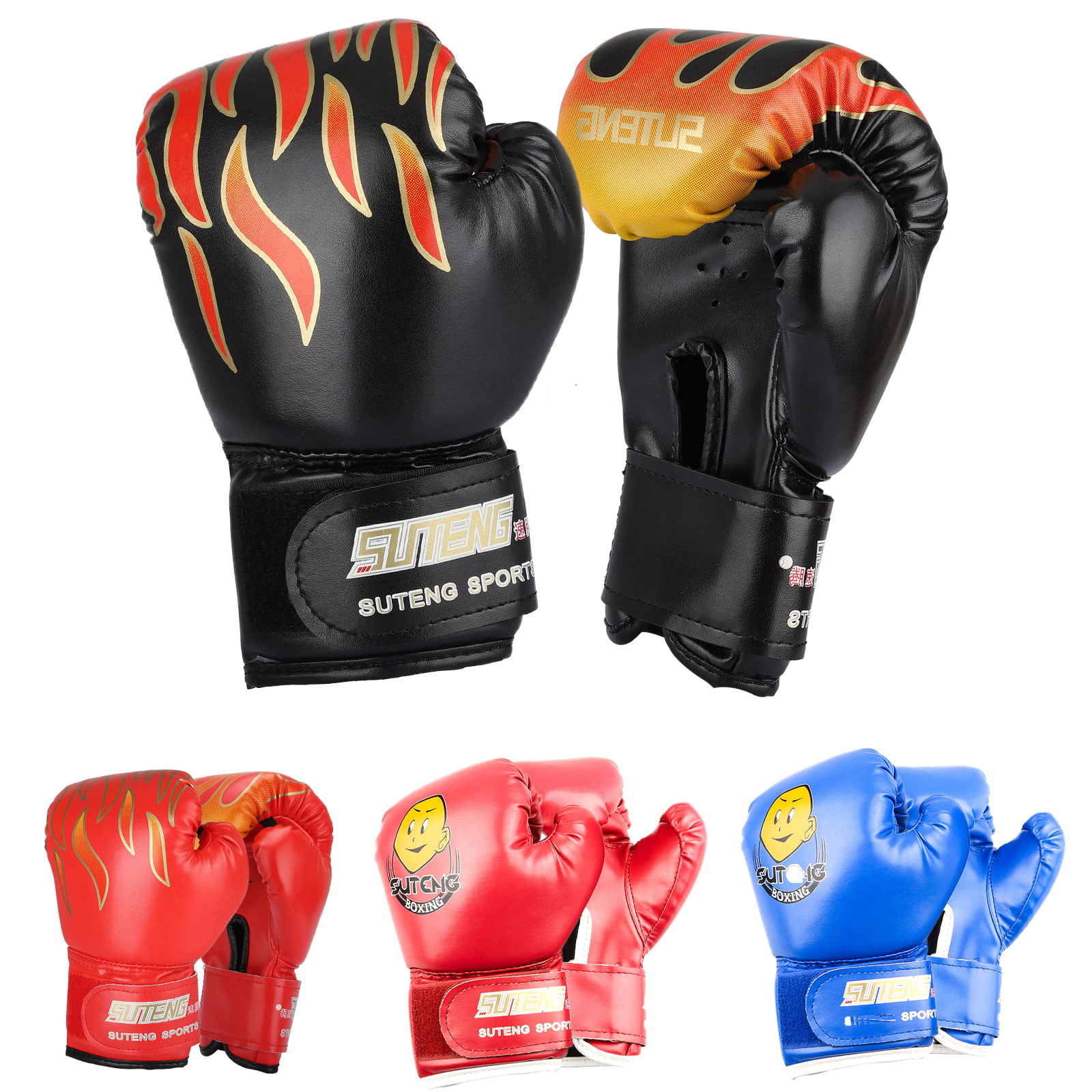 MMA UFC Fighting Leather Boxing Gloves Muay Thai Training Sparring Gloves Black 