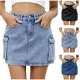 thumbnail image 7 of Tumotour Denim Skirt For Women Casual Solid Color Elastic Low Waist Cargo Jean Skirt Button Zip Mini Denim Skirt With Pocket, 7 of 7