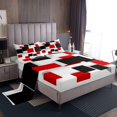 thumbnail image 1 of Erosebridal Red Black Checkered Bed Sheets Twin , Modern Abstract Grid Bedding Sets Twin Size 3-Piece, 1 of 7