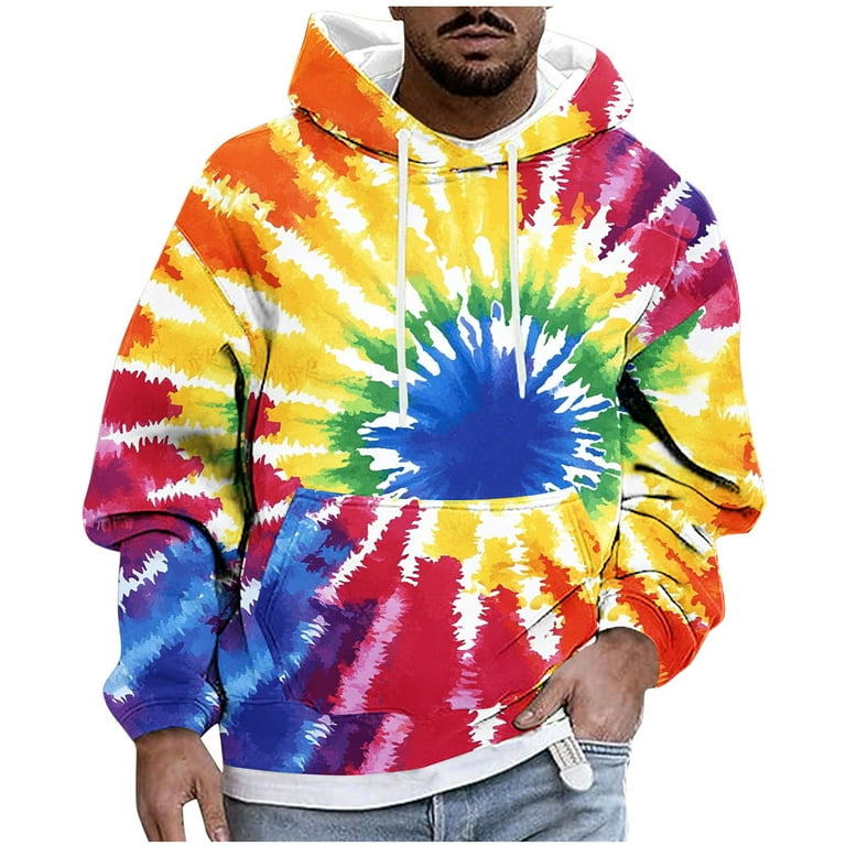 DDAPJ pyju Men's Tie Dye Print Hoodies Fashion Casual Hooded