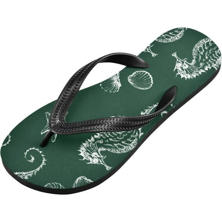 

Coolnut Cartoon Seahorse Green Flip Flop Casual Non-slip Thong Sandals for Women Men Beach Summer Slippers XS Indoor Outdoor