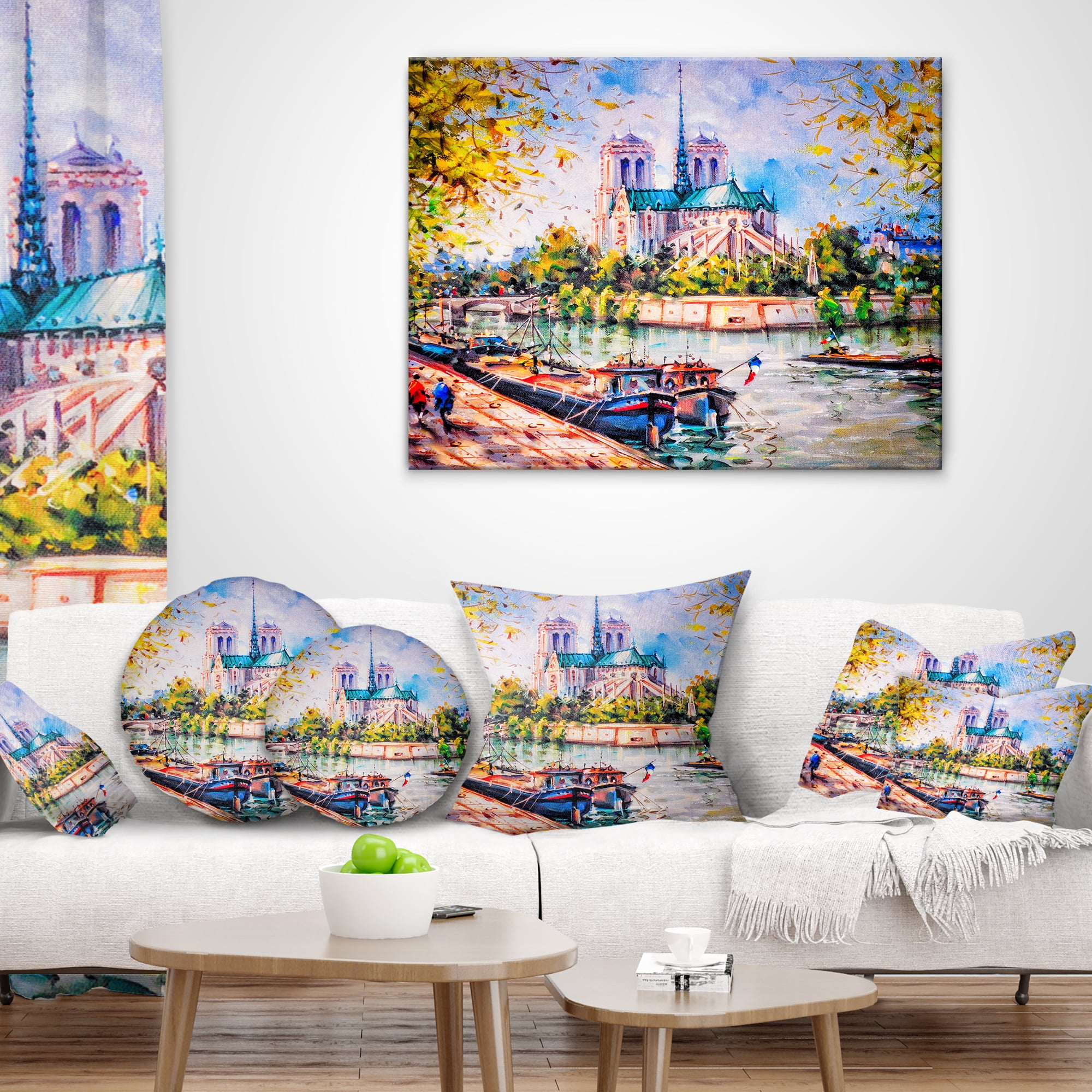 Designart Notre Dame Paris - Landscape Printed Throw Pillow - 18x18