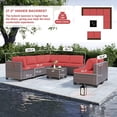 thumbnail image 2 of Gotland Outdoor Patio Furniture Set 9 Piece Sectional Rattan Sofa Set Rattan Wicker Patio Conversation Set with 8 Seat Cushions and 1 Tempered Glass Table,Red, 2 of 5