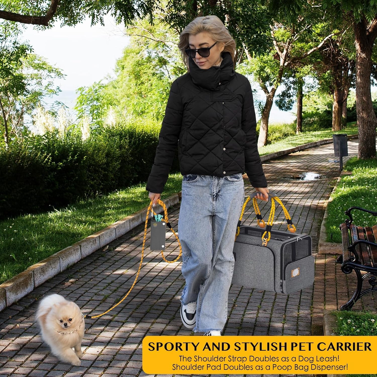 PAWZIDEA Expandable Cat Carrier w/ID Card, 18X11X11 TSA Airline Approved Pet Carrier for 2 Cats Under Seat, Soft-Sided Collapsible Small Dog Carrier Car Seat Travel Bag, Shoulder Strap as Dog Leash