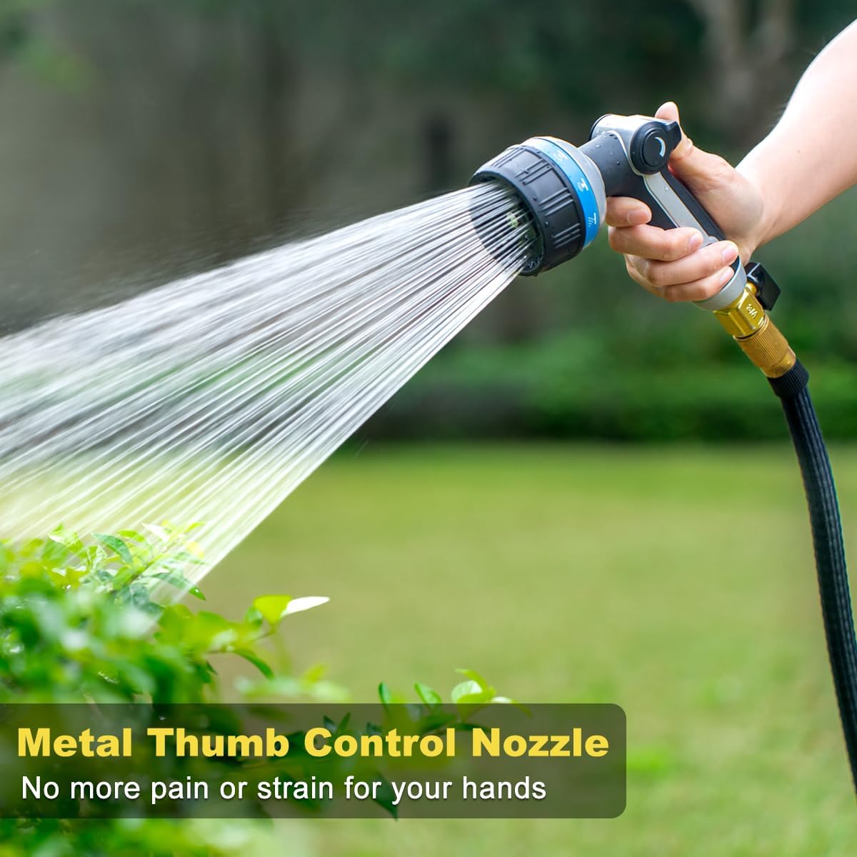 FANHAO Heavy Duty Metal Hose Nozzle with 10 Spray Patterns, Thumb Control On/Off Valve, High Pressure Water Nozzle for Plants