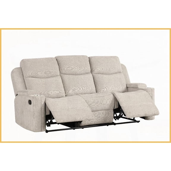 Light Gray Chenille 3-Seat Manual Reclining Sofa with Storage Arm for Living Room