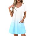 thumbnail image 2 of GaThRRgYP Geometric Print Short Sleeve Crew Neck Dress-Abstract Art,Women's Fashion Summer Gradient Short-sleeved V-neck Casual Dress Light Blue S, 2 of 8