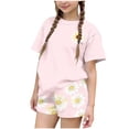 thumbnail image 2 of Amidoa Girls 2 Piece Outfits Summer Clothes Floral Print Cute Short Sleeve T-Shirt and Shorts Casual Kids Clothing Sets,Pink Size 13, 2 of 6