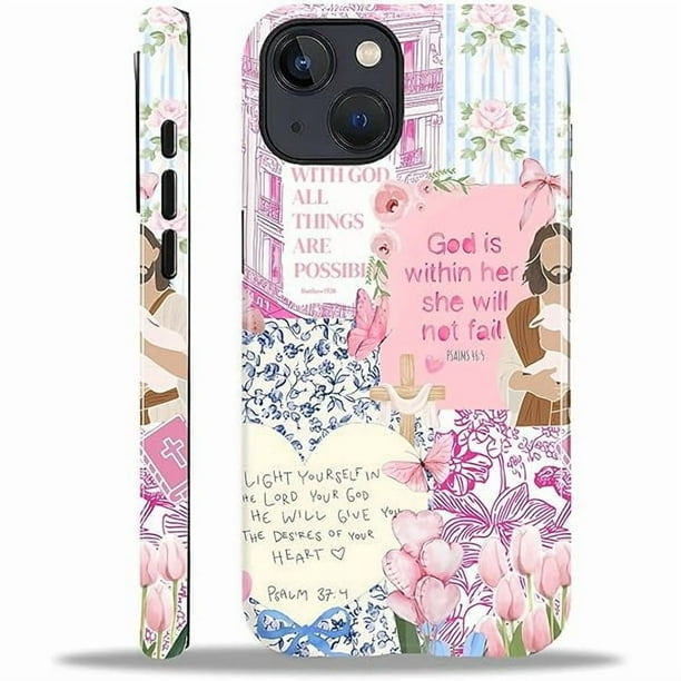 wonima11 Case Designed for iPhone 13 14, Hybrid 2-Layer Case, Military-Grade Protection Durable Shockproof Anti-Scratch Phone Case, Pink Blue Jesus Collage