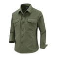thumbnail image 2 of Mens Stretch Quick Dry Long Sleeve Button Down Tactical Shirts, Multi Pockets Breathable Lightweight Outdoor Work Shirts for Fishing Hunting Camping Travel Spring Fall Army Green, 2 of 9