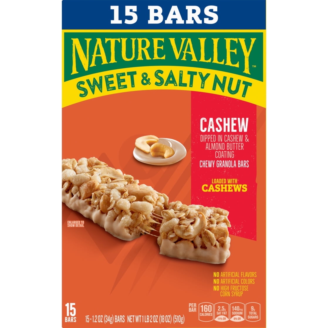 Pack of 3 Nature Valley Sweet & Salty Cashew Granola Bars, 15 Bars Each, 18 oz  with free Cocoa Mix Sachet by valueNest