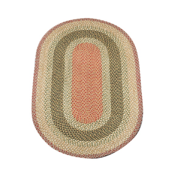 Home Indoor Decorative Jute C-024 Olive, Burgundy, Gray Braided Rug, Oval 3' x 5'