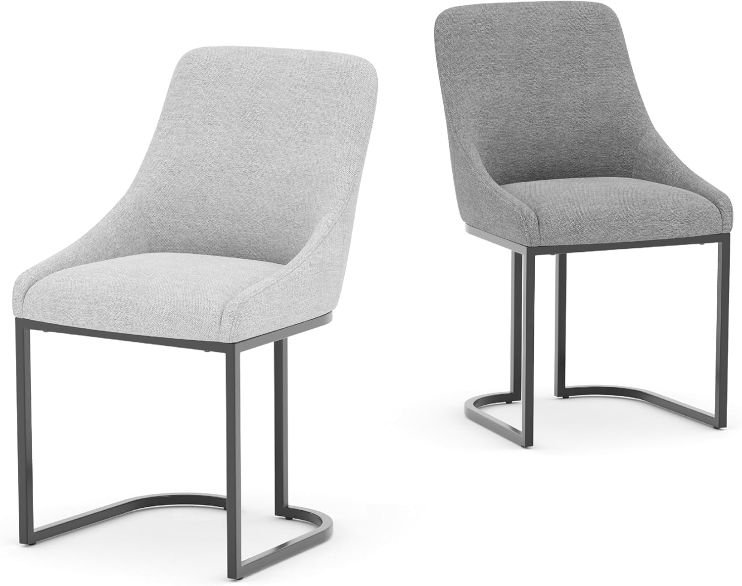 COLAMY Set of 4 Dining Chairs, Modern Upholstered Fabric Kitchen Chairs with U-Shaped Metal Legs, Armless Mid-Back Side Chairs for Home and Hotel, Light Gray