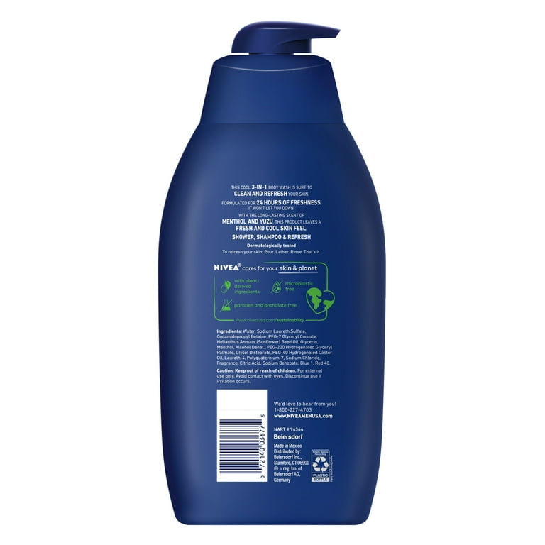 NIVEA MEN Cool 3-in-1 Body Wash for Men with Icy Menthol and NIVEA MEN Cool 3-in-1 Body Wash for Men with Icy Menthol and