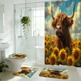 thumbnail image 5 of Haliyee ‌Highland Cow Sunflower Shower Curtain Set wirh Toilet Lid Cover & Non-Slip Rugs 4Pcs,Farmhouse Bathroom Decor,70x72 Inch,Includes 12 Hooks,Rustic Country Style Bath Mat & Toilet Seat Cover‌, 5 of 6