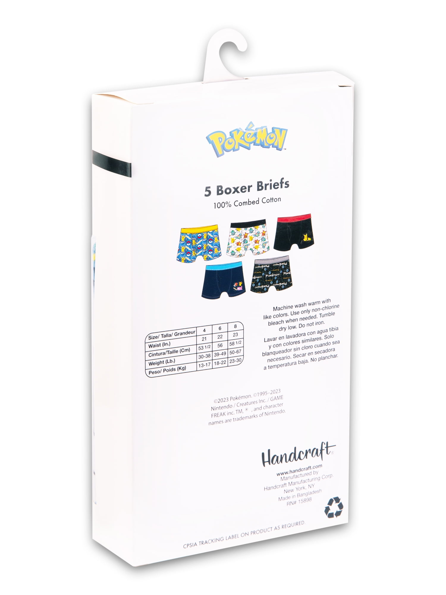 Pokemon Boys Cotton Boxer Brief Character Underwear, 5-Pack, Size 4-8