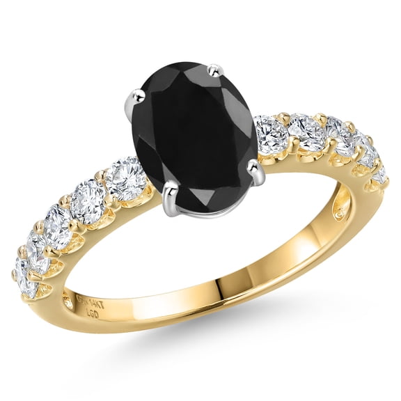 Gem Stone King 14K Two Tone Gold Black Sapphire and Lab Grown Diamond Engagement Ring for Women | 3.15 Cttw | Oval 9X7MM | Gemstone September Birthstone | Size 9