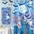 thumbnail image 1 of Whimsical Halloween Castle Shower Curtain - Bats & Moons Design, Light Blue, 1 of 5