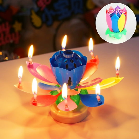 Bgageg Birthday Cake Flower Candles With Happy Birthday Music Rotating Setup, Blue