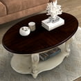 thumbnail image 2 of 42" Oval Coffee Table with Storage Shelf, 2-Tier Solid Wood Cocktail Tea Table, Traditional Retro Center Table for Living Room, Bearing 400LBS, Beige, 2 of 8
