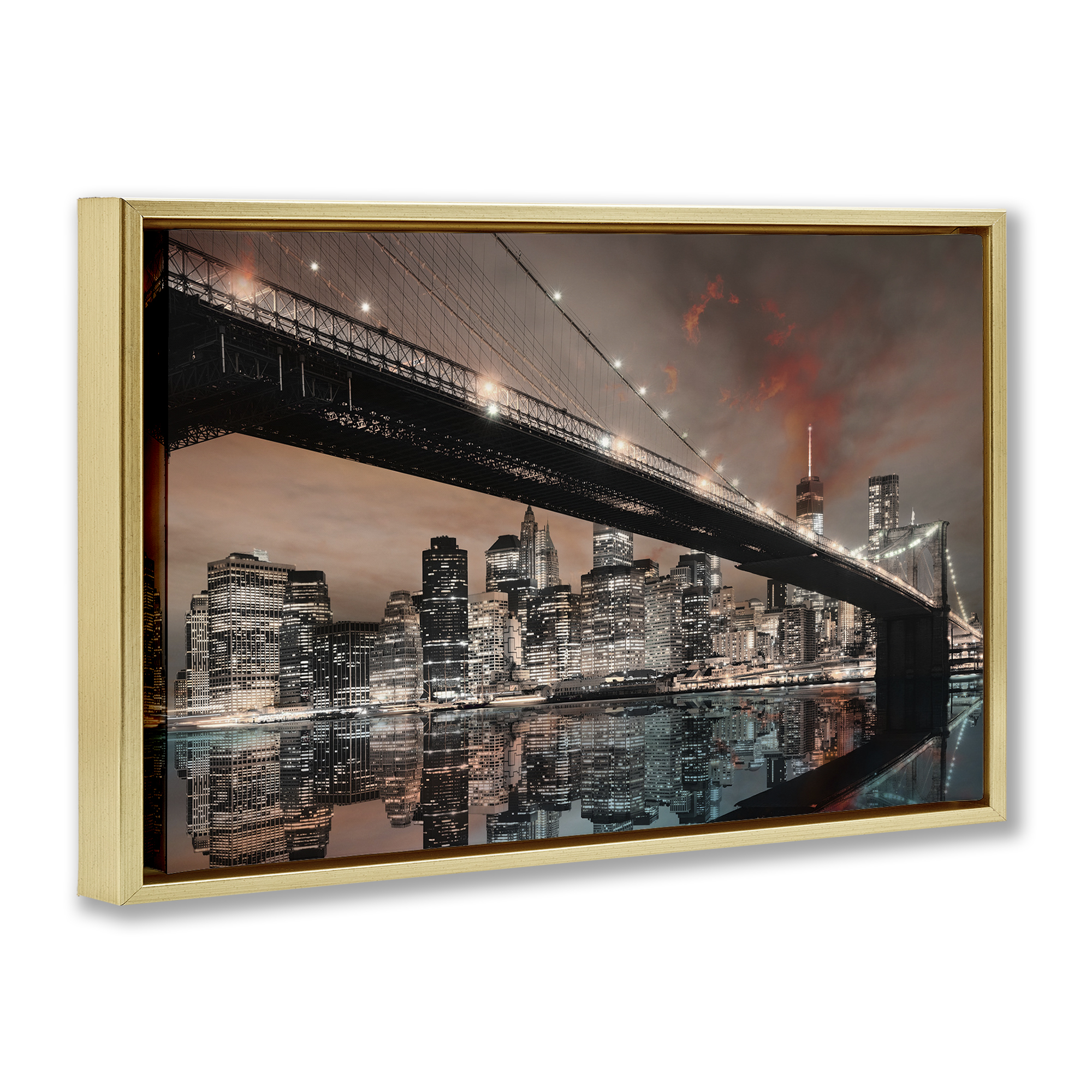 Stupell Industries Bridge Cityscape View Scenery Photography Gold Floater Framed Art Print Wall Art, 31 x 21