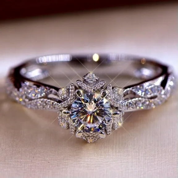 EOEMY Gorgeous Women 925 Silver Rings Cubic Zirconia Wedding Jewelry Size 6-10-#3-7