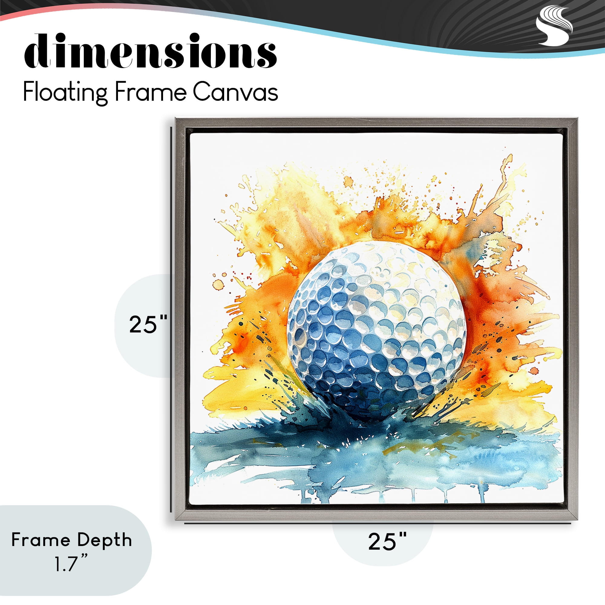 Stupell Industries Golf Splash Watercolor Burst Gray Framed Floater Canvas Wall Art, design by LSR Design Studio