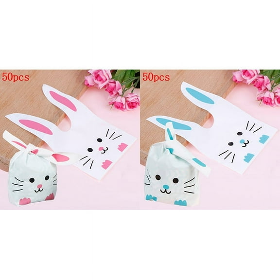 Racing Butterfly 50pcs Cute Long Bunny Rabbit Ear Gift Bag Easter Candy Gift Plastic Party Favors