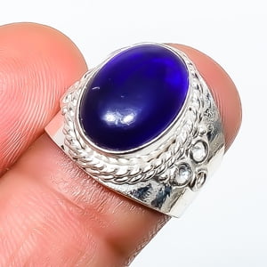 Blue Sapphire (Simulated) 925 Sterling Silver Handmade Ring s.6.5 TR7508-1325, Gemstone Jewelry, Birthday Gift, Christmas Gift