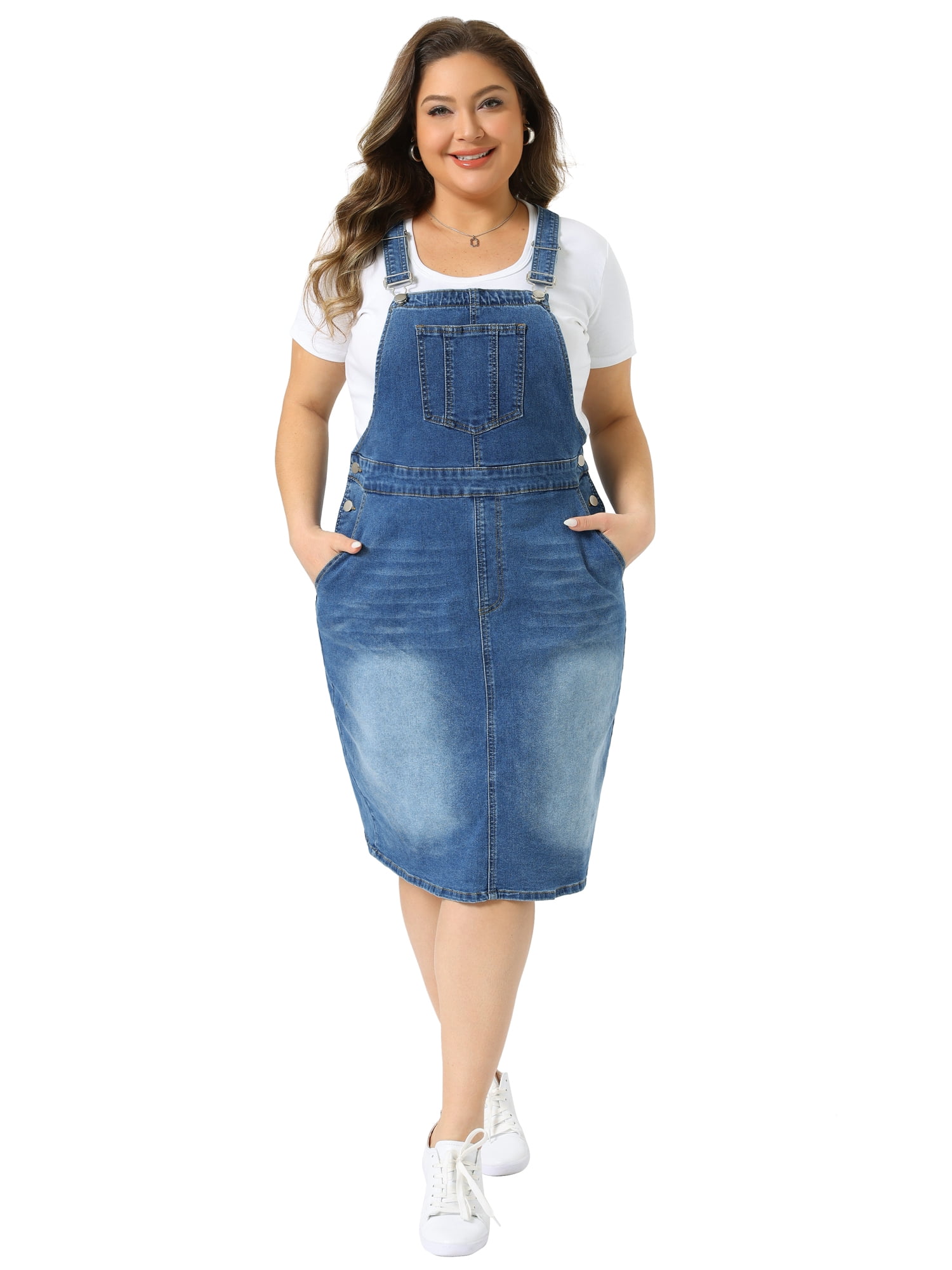 DARING DIVA Women's Plus Denim Overall Adjustable Strap Dress 1X Blue
