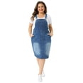 thumbnail image 3 of DARING DIVA Women's Plus Denim Overall Adjustable Strap Dress 1X Blue, 3 of 6