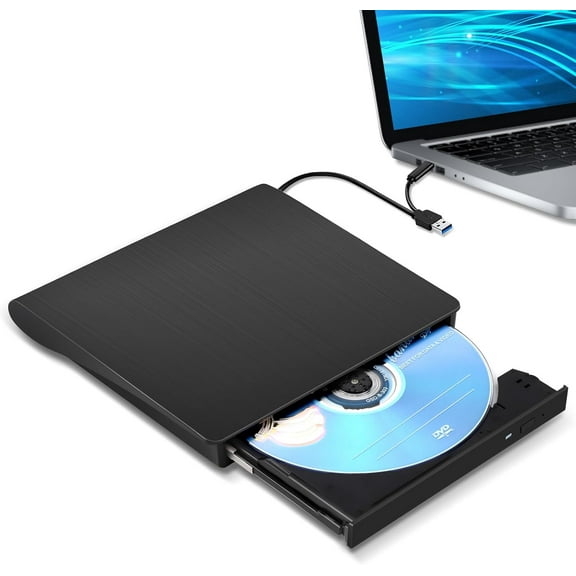 AUBEAMTO External CD/DVD Drive for Laptop in white , USB 3.0 & Type-C CD Burner, Portable DVD Player, Slim External Optical Drive Compatible with Windows, Mac, Linux OS (2 in 1 USB A&C)