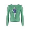 thumbnail image 4 of KOMOO Women Long Sleeve Mesh Tops Summer Autumn Printed Sheer Mesh Crop Top Slim T-Shirt Base Shirt, 4 of 9