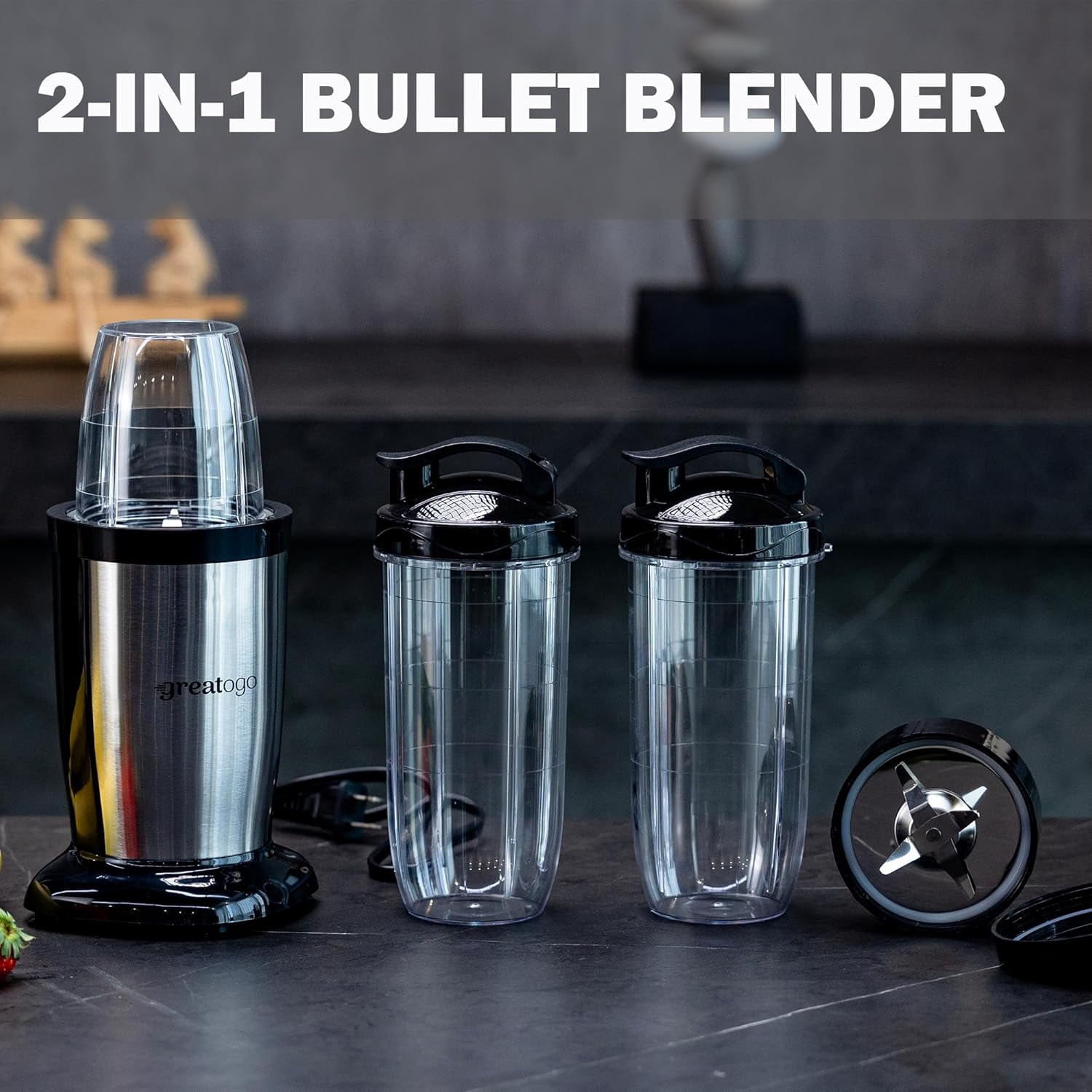 Compact Personal Blender for Smoothies & Shakes, 2-in-1 Bullet Blender and Grinder with 11-Piece Set