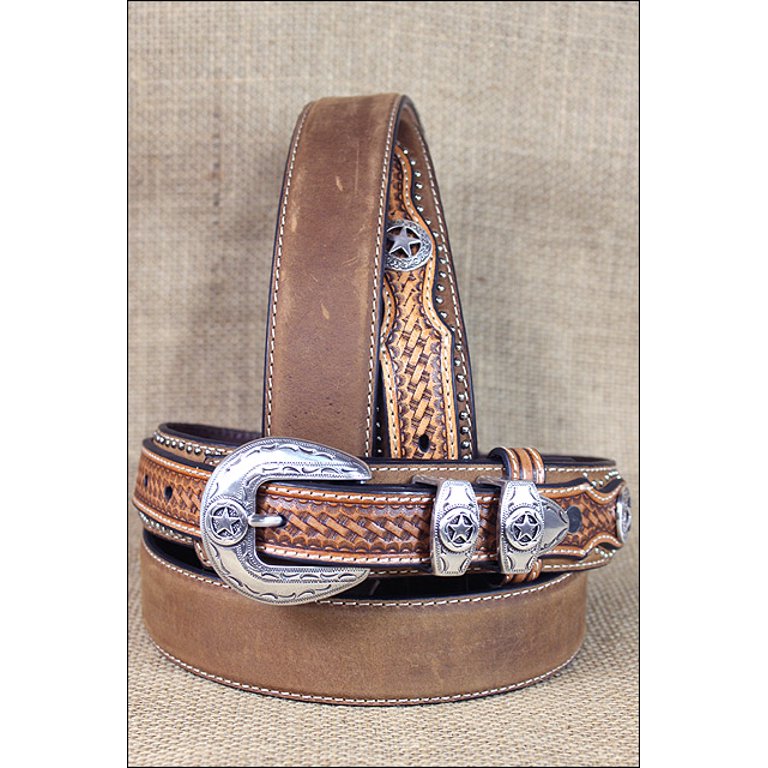 Western Light Brown Longhorn Concho Leather Belt 42