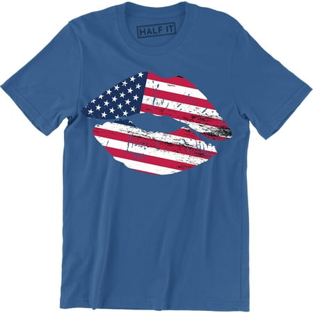 Patriotic Lips Men's Sexy Kiss Stars and Stripes 4th of July T-Shirt