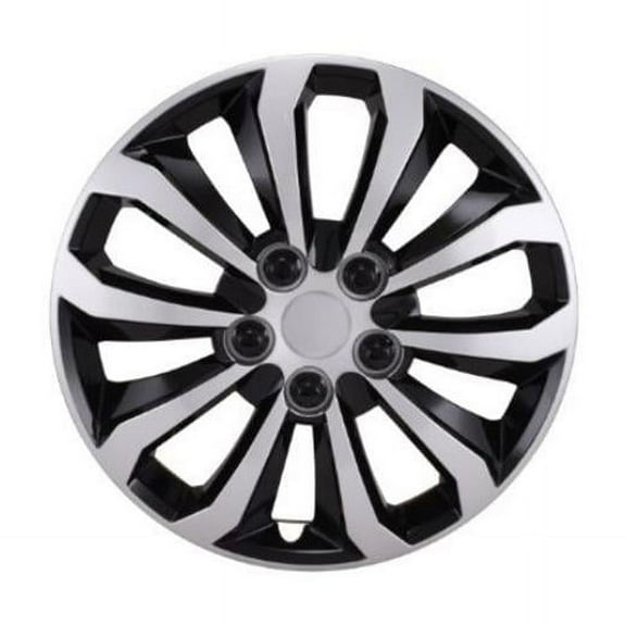 106114SB 14 in. 10 Spoke Wheel Cover, Silver & Black - Set of 4