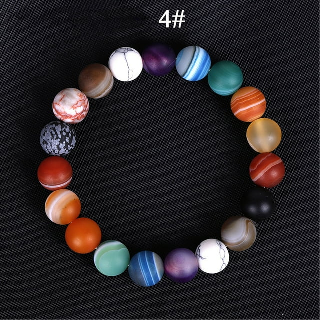 Solar System with Natural Stones for Yoga Meditation and Positive Elastic Adjustable Unisex Bead Bangle