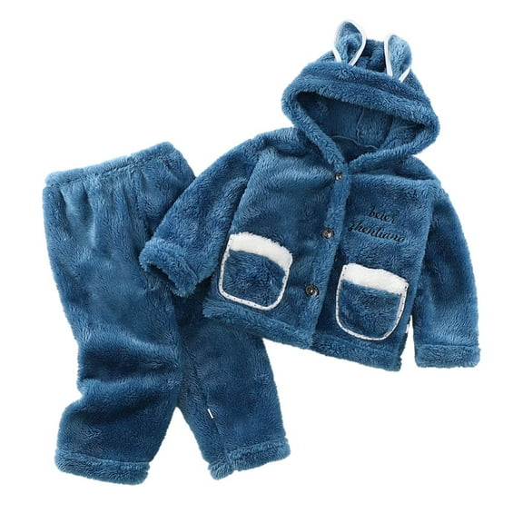Godderr 2pcs Toddler Baby Boys Girls Fall Winter Hoodie Bathrobe Pajamas Outfits，kids Fleece Night-Robe Pajama Rabbit Ears Fleece Newborn Robes