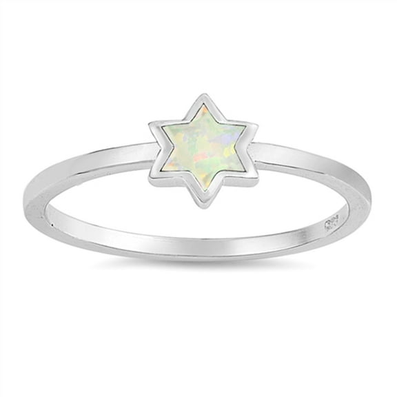 CHOOSE YOUR COLOR White Simulated Opal Star of David Dainty Ring Sterling Silver Band CZ Female Size 10