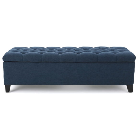 Navy blue storage bench with diamond stitch pattern / Serve as seating and storage in family room