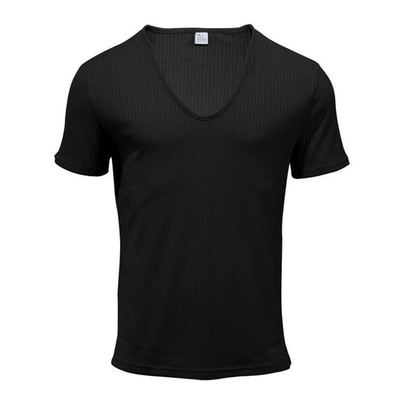 Men's Vintage Strip Short Sleeve T-shirt U-neck Pullover Round Neck Casual