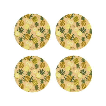 

Drink Coasters Set of 4 Natural Pineapple Leather Coasters for Coffee Table Protector Heat Resistant Cute Coasters for Home Decor Housewarming Gifts Bar Kitchen 4 Inch Round Shape
