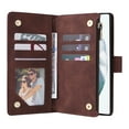thumbnail image 3 of Zipper Wallet Case for Samsung Galaxy S22 Ultra with Large Capacity Card Slots Holder Flip Folio Cover, Premium PU Leather Magnetic Clasp Wrist Strap Kickstand Soft Silicone Shockproof Case,Coffee, 3 of 7