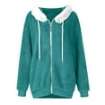 thumbnail image 6 of Sherpa Lined Jacket Women Casual Plus Size Fuzzy Fleece Jackets Zip Up Oversized Long Sleeve Warm Winter Coats With Hood Turquoise S, 6 of 9