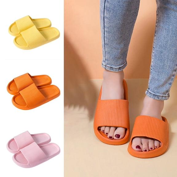 FRSASU Cloud Slides Pillow Slippers for Women Casual EVA Slides Slippers Summer Beach Bathroom Thick Sole Non-Slip Shower Shoes Yellow