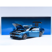 2023 Dodge Challenger SRT Super Stock Frostbite Blue Metallic with Carbon Stripes 1/18 Model Car by Autoart