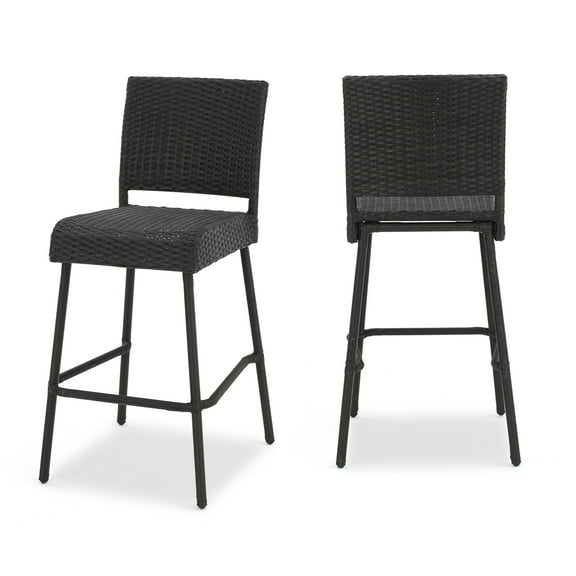 GDF Studio Trestle Outdoor Wicker 29.5 Inch Barstool, Set of 2, Dark Brown