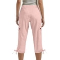 thumbnail image 4 of Cargo Capris for Women with Pockets Solid Color High Waisted Loose Fit Cropped Pants Summer Casual Long Shorts Workwear, 4 of 5