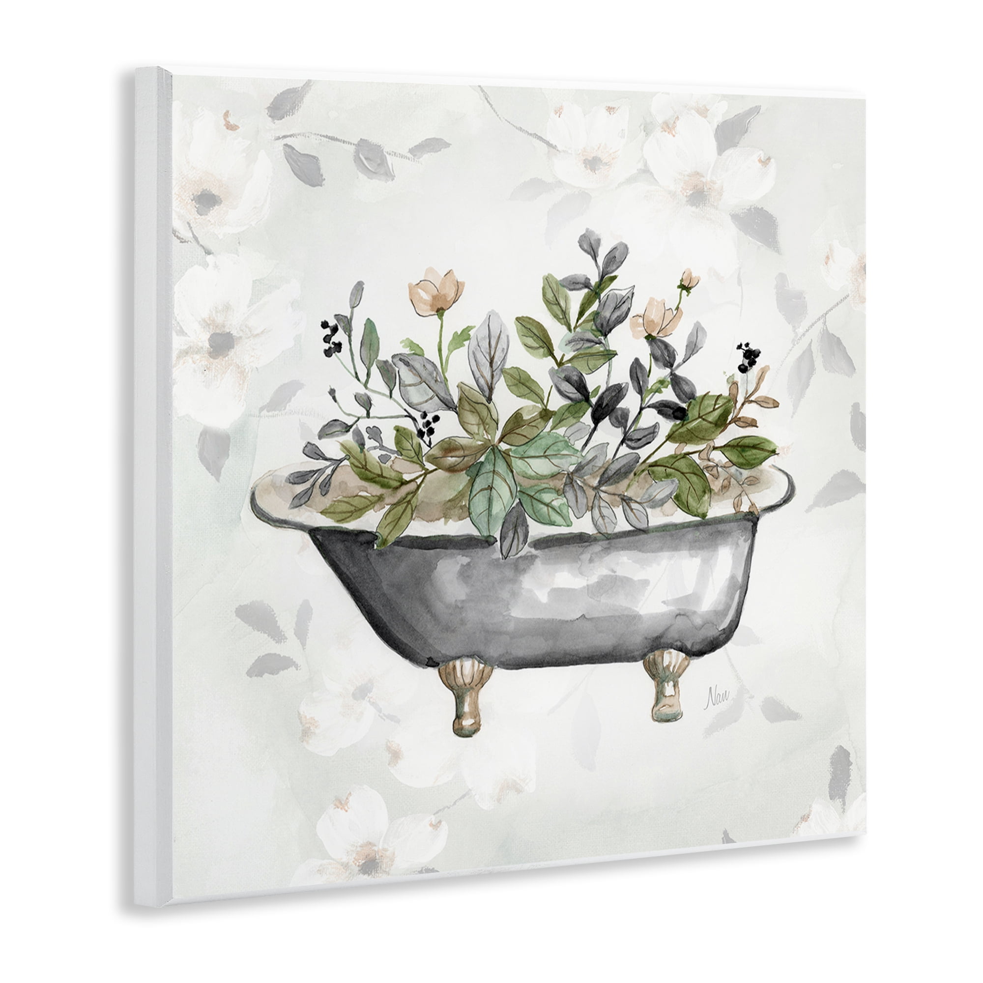 Stupell Industries Leaf Patterned Tub Typography Painting Unframed Art Print Wall Art, 12 x 12